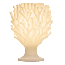 Lámpara KLYMENE encendida, diseño orgánico impreso en 3D, luz cálida ambiental, color blanco marfil, marca ARKHITA
