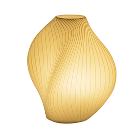 Lámpara SELENE encendida, diseño contemporáneo impreso en 3D, luz cálida ambiental, color blanco marfil, marca ARKHITA