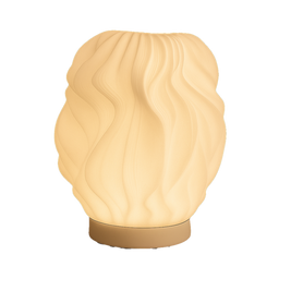 Lámpara KALLIA encendida, diseño orgánico en 3D, luz cálida ámbar, color ámbar, marca ARKHITA