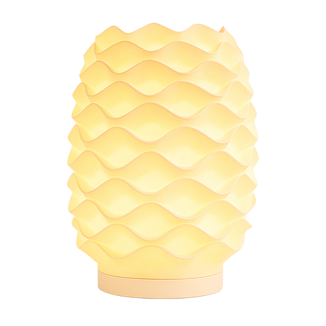 Lámpara THALÍA Blanco encendida, diseño orgánico en 3D, luz cálida ambiental, color blanco marfil, marca ARKHITA