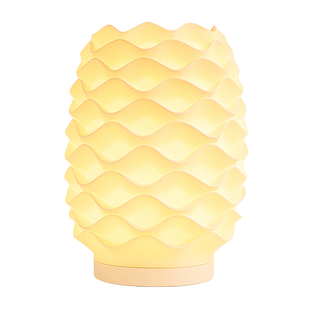 Lámpara THALÍA Blanco encendida, diseño orgánico en 3D, luz cálida ambiental, color blanco marfil, marca ARKHITA