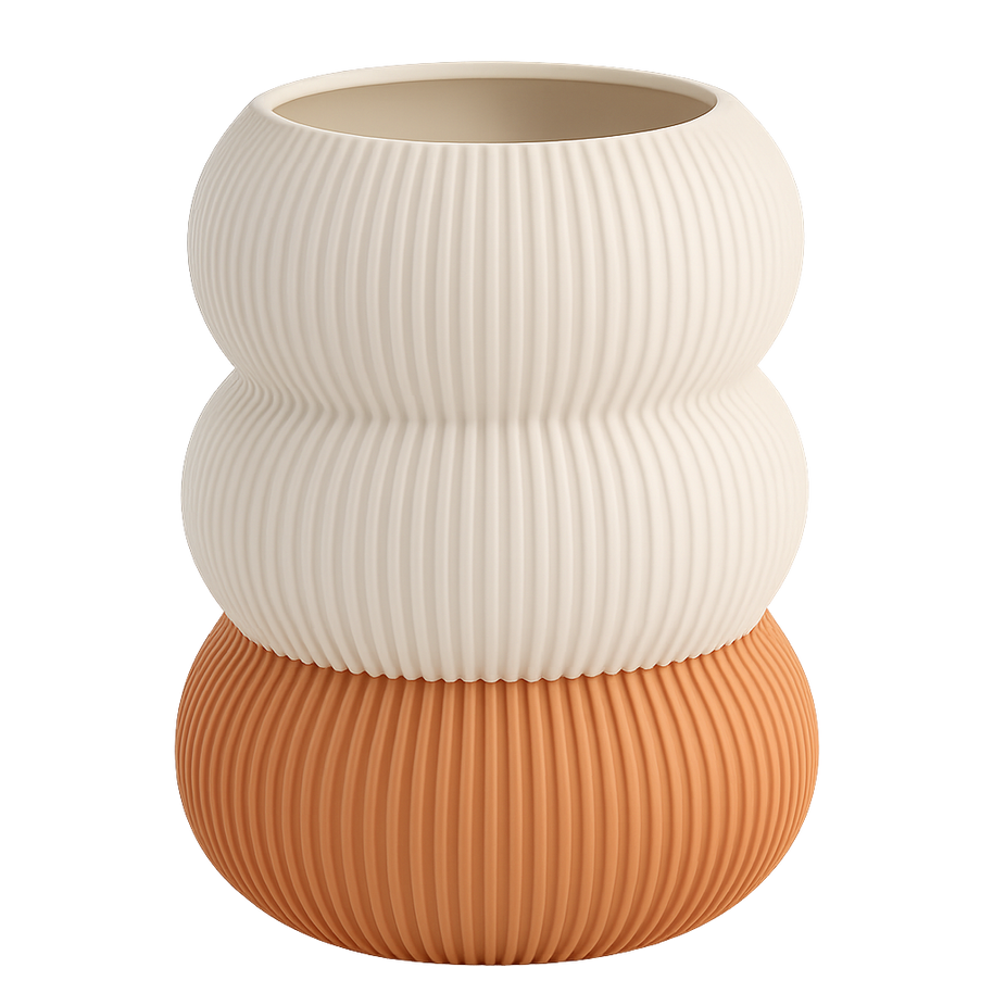 Jarrón decorativo KLEÍA CON textura acanalada, impreso en 3D con bioplástico PLA ecológico para interiores modernos