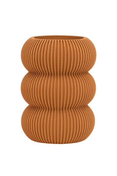 Jarrón decorativo KLEÍA CON textura acanalada, impreso en 3D con bioplástico PLA ecológico para interiores modernos