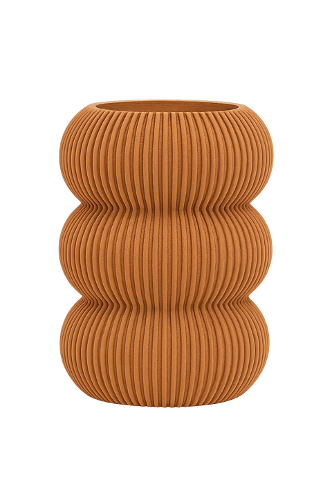 Jarrón decorativo KLEÍA CON textura acanalada, impreso en 3D con bioplástico PLA ecológico para interiores modernos
