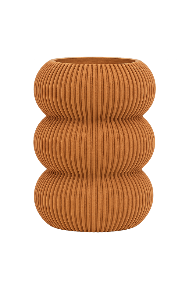 Jarrón decorativo KLEÍA CON textura acanalada, impreso en 3D con bioplástico PLA ecológico para interiores modernos