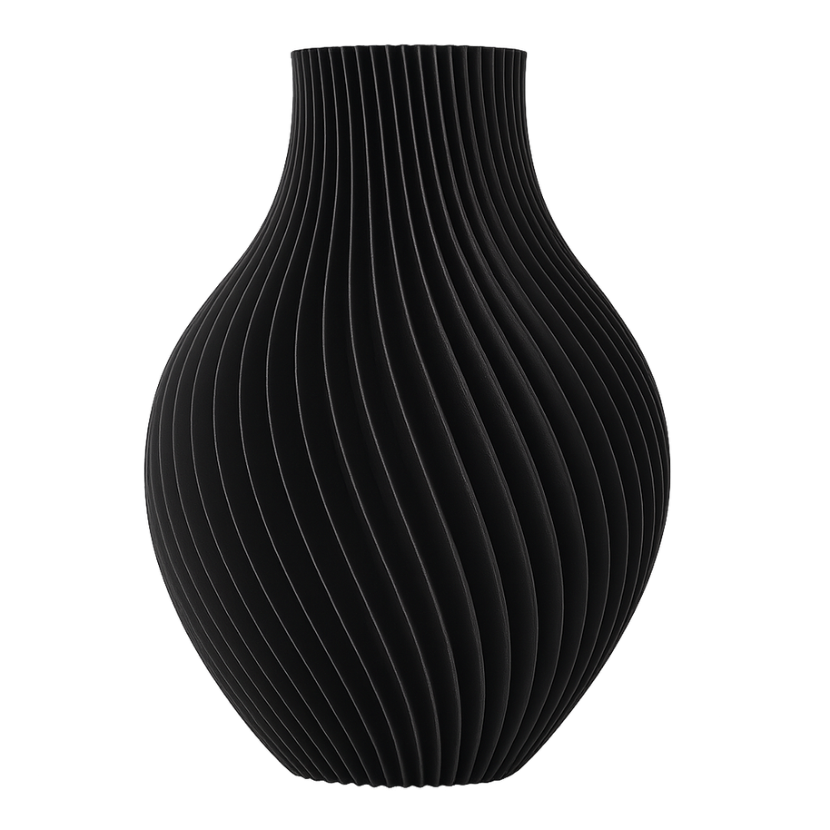 Jarrón IKAROS negro, diseño orgánico impreso en 3D, textura elegante, fabricado en PLA ecológico
