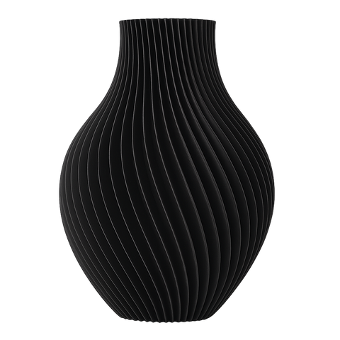 Jarrón IKAROS negro, diseño orgánico impreso en 3D, textura elegante, fabricado en PLA ecológico