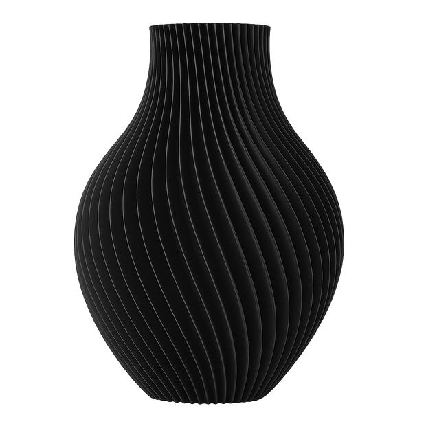Jarrón IKAROS negro, diseño orgánico impreso en 3D, textura elegante, fabricado en PLA ecológico