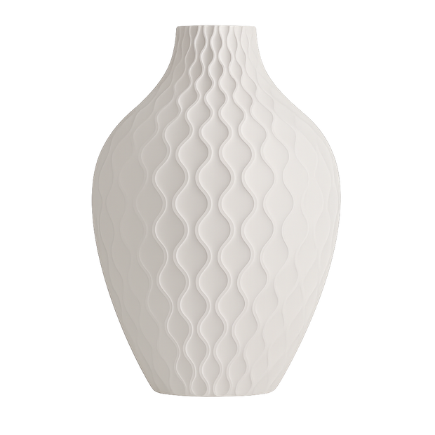 Jarrón HELIOS blanco marfil, diseño orgánico impreso en 3D, textura elegante, fabricado en PLA ecológico