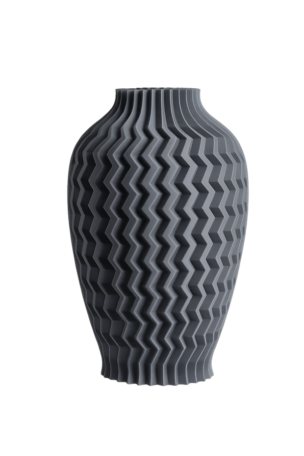 Jarrón KLEIA negro mate, diseño contemporáneo con textura única, impreso en 3D con PLA ecológico