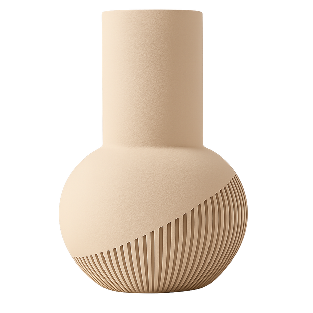 Jarrón TÉLEOS beige mate, diseño contemporáneo con relieves geométricos, impreso en 3D con PLA ecológico