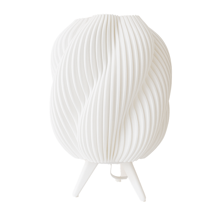 Lámpara GALÉA blanca apagada, diseño orgánico minimalista impreso en 3D con PLA ecológico