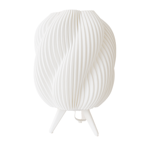 Lámpara GALÉA blanca apagada, diseño orgánico minimalista impreso en 3D con PLA ecológico