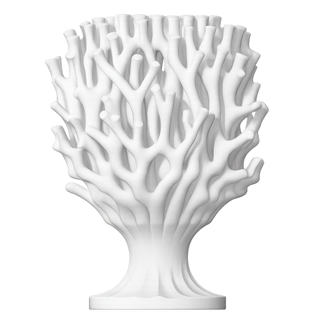 Lámpara KLYMENE de mesa apagada, diseño orgánico inspirado en coral, impresa en 3D, color blanco marfil, estilo escultórico