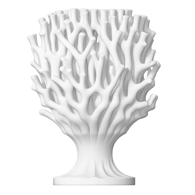 Lámpara KLYMENE de mesa apagada, diseño orgánico inspirado en coral, impresa en 3D, color blanco marfil, estilo escultórico