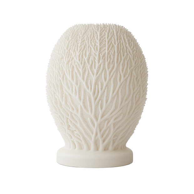 Lámpara EPHYRA de mesa apagada, diseño orgánico inspirado en coral, impresa en 3D, color marfil, estilo escultórico