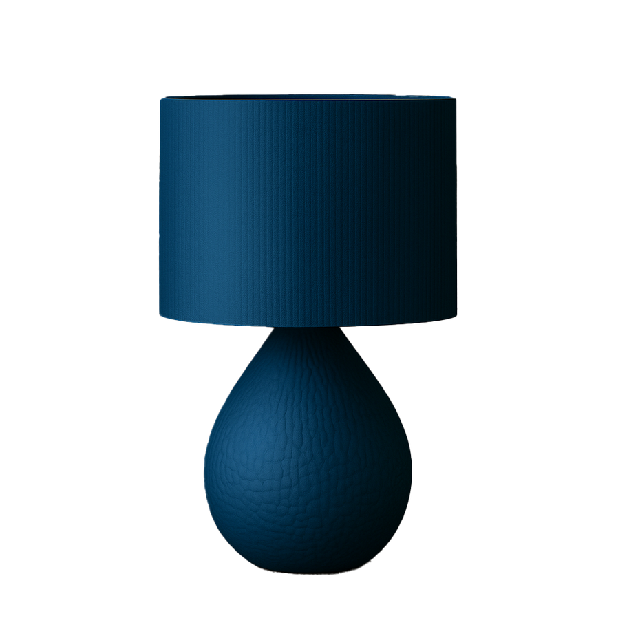 Lámpara NÓXIS Azul de mesa apagada, diseño orgánico impreso en 3D, color azul, fabricada en PLA biodegradable