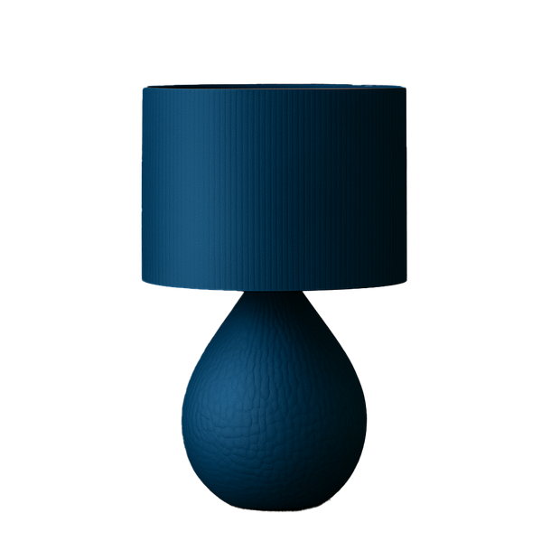 Lámpara NÓXIS Azul de mesa apagada, diseño orgánico impreso en 3D, color azul, fabricada en PLA biodegradable