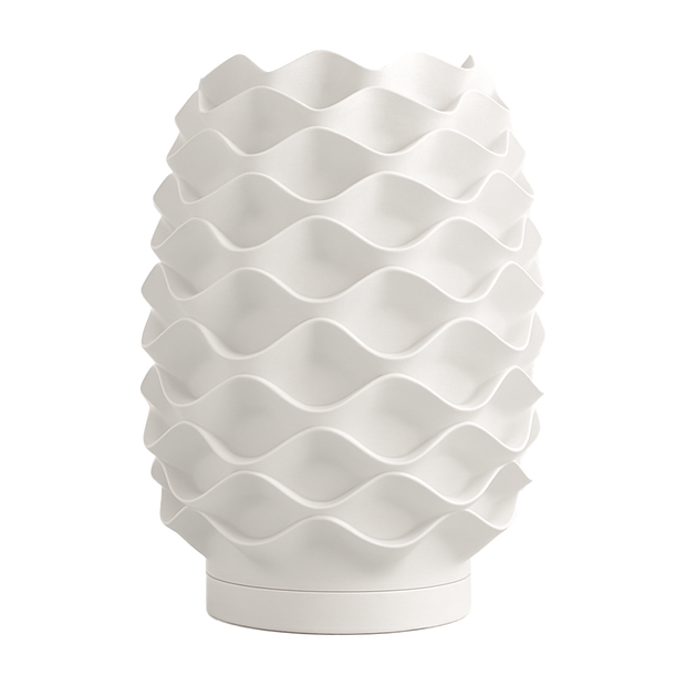 Lámpara THALÍA Blanco de mesa apagada, diseño orgánico impreso en 3D, color blanco marfil, fabricada en PLA ecológico