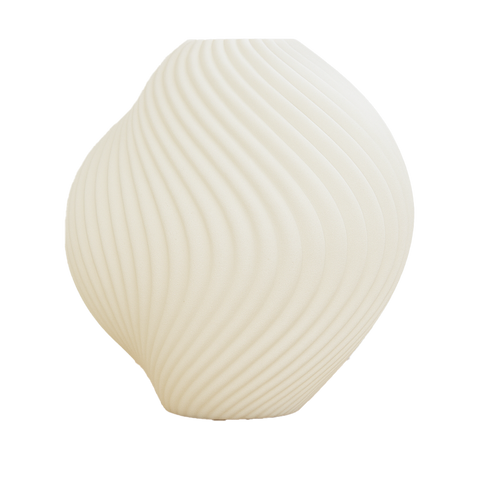 Lámpara IRISÍA de mesa apagada, diseño orgánico paramétrico impreso en 3D, color blanco, fabricada en PLA sostenible