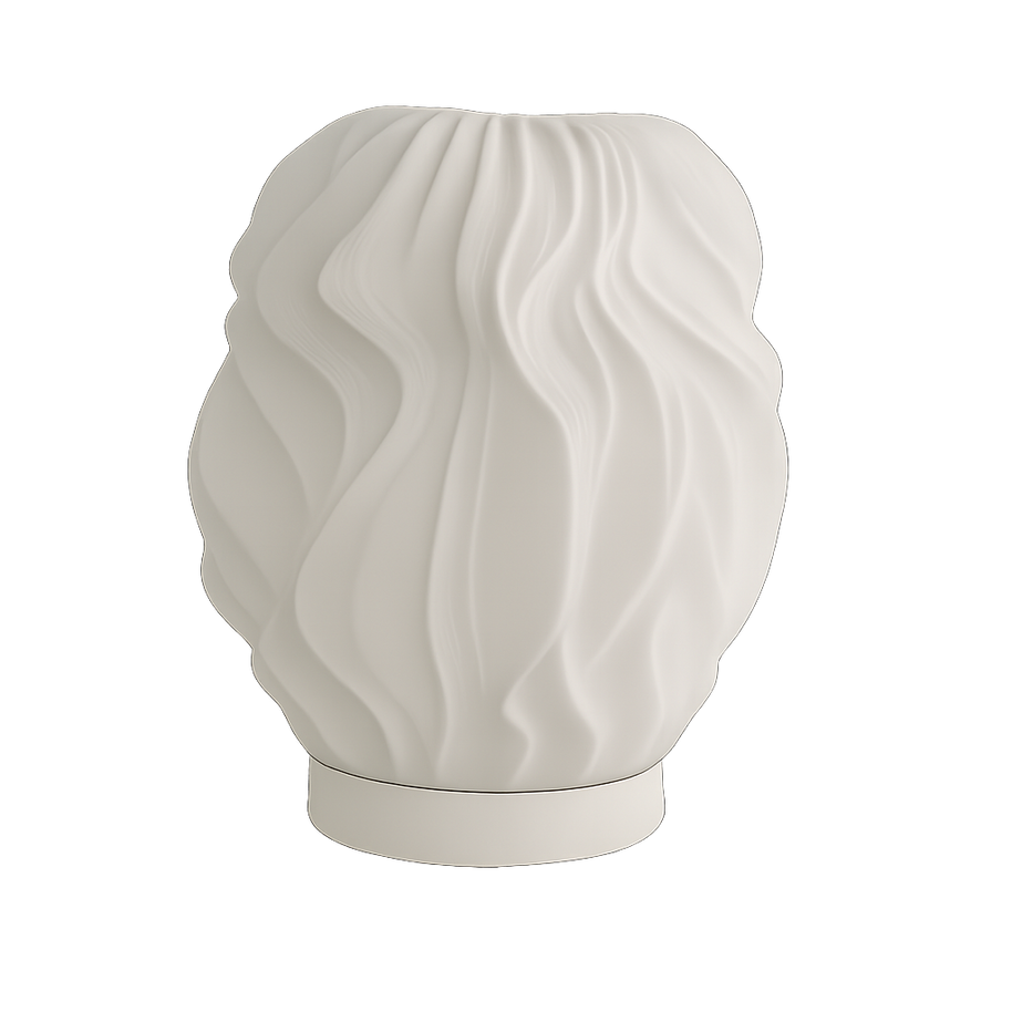 Lámpara KALLIA de mesa apagada, diseño orgánico impreso en 3D, color ámbar, fabricada en PLA ecológico