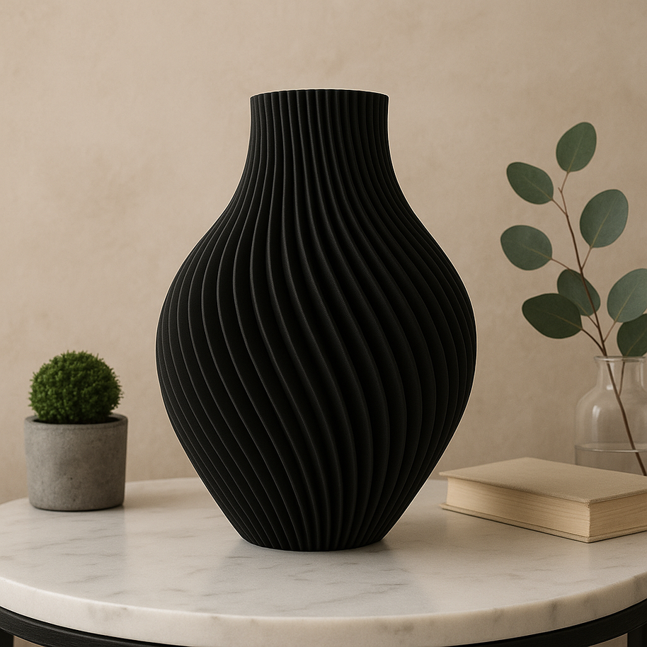 Jarrón IKAROS negro en decoración minimalista, estilo orgánico sostenible