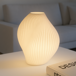 Lámpara SELENE como iluminación ambiental en dormitorio, estilo minimalista y elegante en blanco marfil