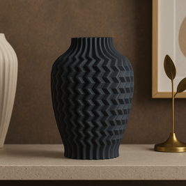 Jarrón KLEIA negro mate sobre mesa auxiliar, diseño contemporáneo impreso en 3D con PLA ecológico