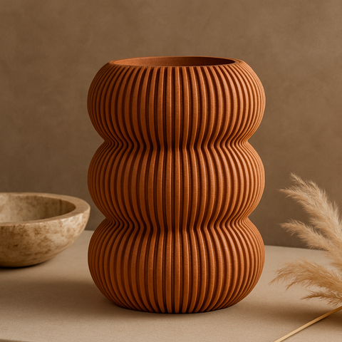 Jarrón decorativo KLEÍA CON textura acanalada, impreso en 3D con bioplástico PLA ecológico para interiores modernos