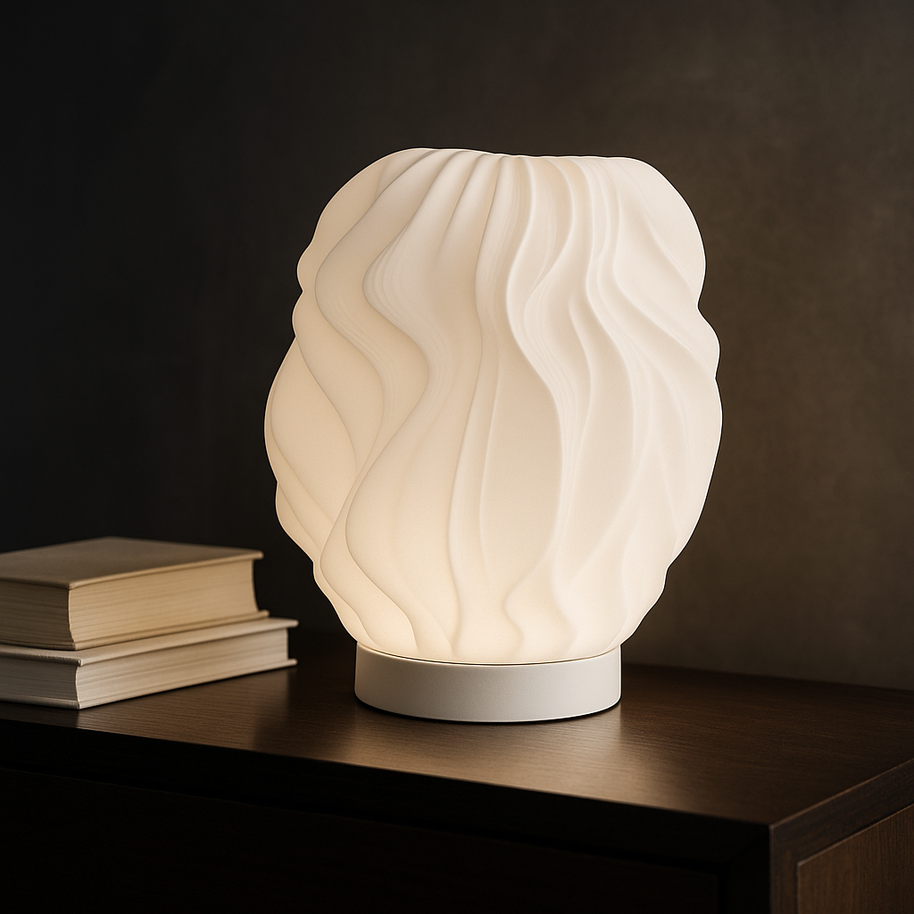 Lámpara KALLIA como iluminación ambiental en dormitorio o zona creativa, estilo orgánico y sostenible