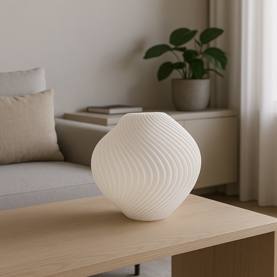 Lámpara IRISÍA en salón moderno, diseño paramétrico en 3D que aporta luz cálida y estilo minimalista
