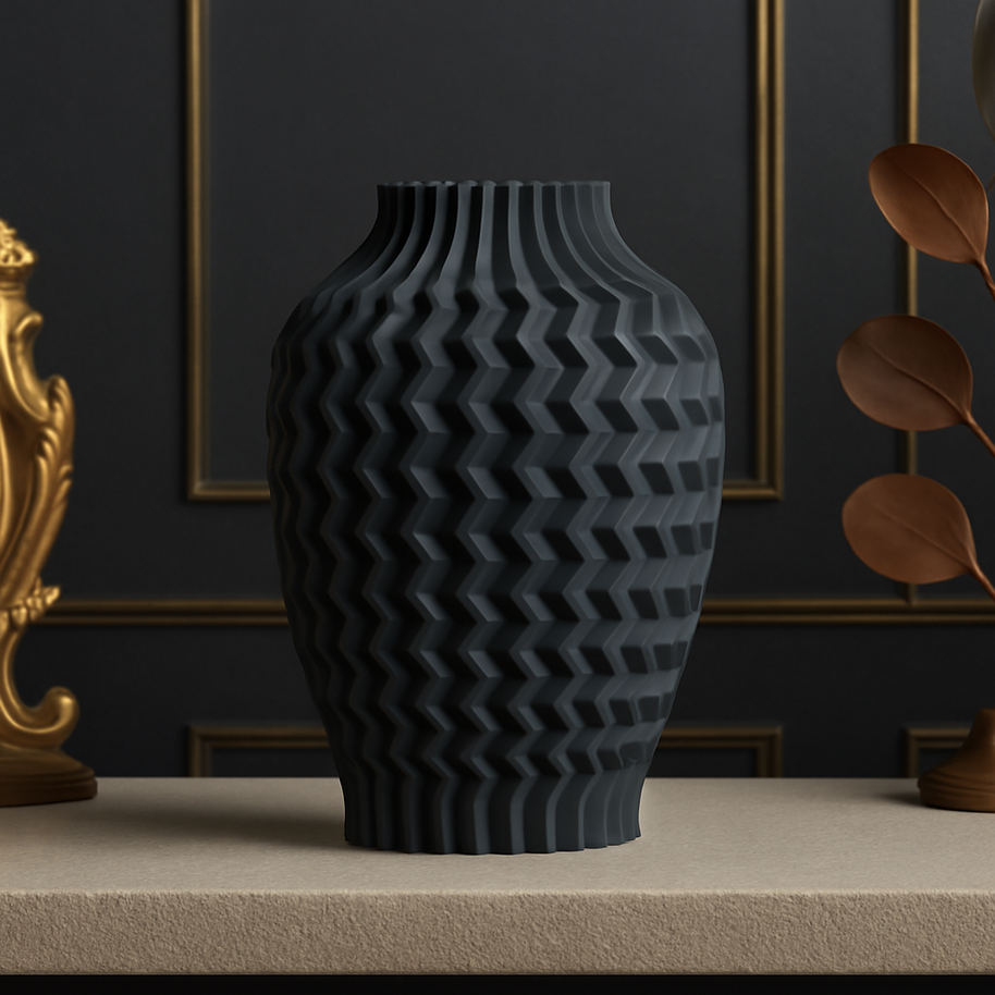 Jarrón KLEIA negro mate en decoración de salón moderno, estilo minimalista y sostenible
