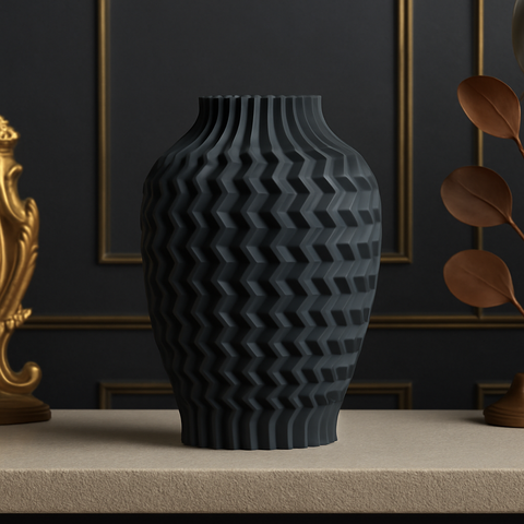 Jarrón KLEIA negro mate en decoración de salón moderno, estilo minimalista y sostenible