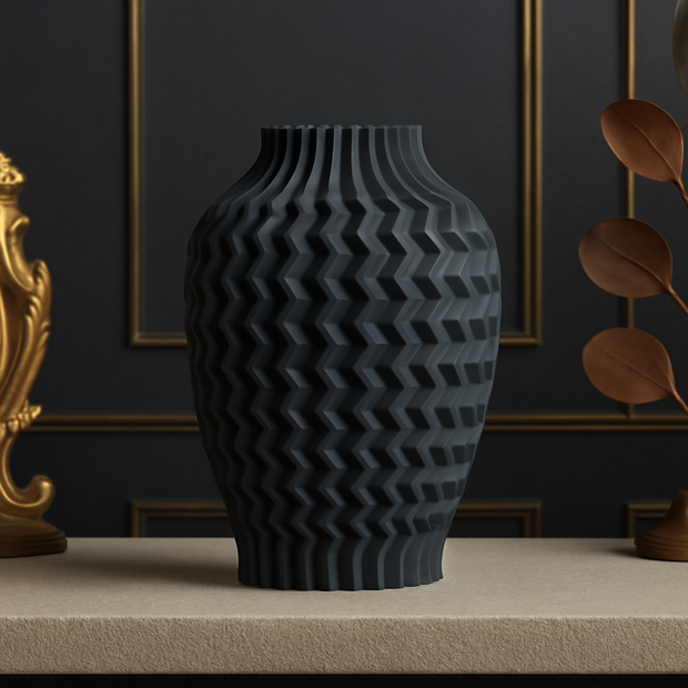 Jarrón KLEIA negro mate en decoración de salón moderno, estilo minimalista y sostenible
