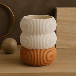 Jarrón decorativo KLEÍA CON textura acanalada, impreso en 3D con bioplástico PLA ecológico para interiores modernos