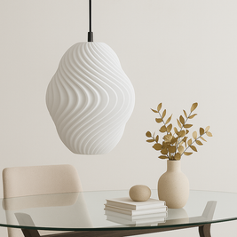 Lámpara colgante impresa en 3D con diseño orgánico minimalista y luz cálida para decoración moderna del hogar