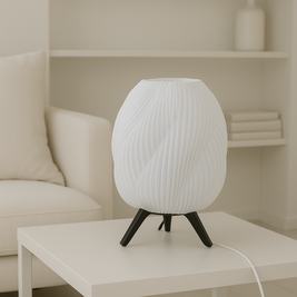 Lámpara GALÉA negra en dormitorio moderno, diseño orgánico impreso en 3D con luz cálida