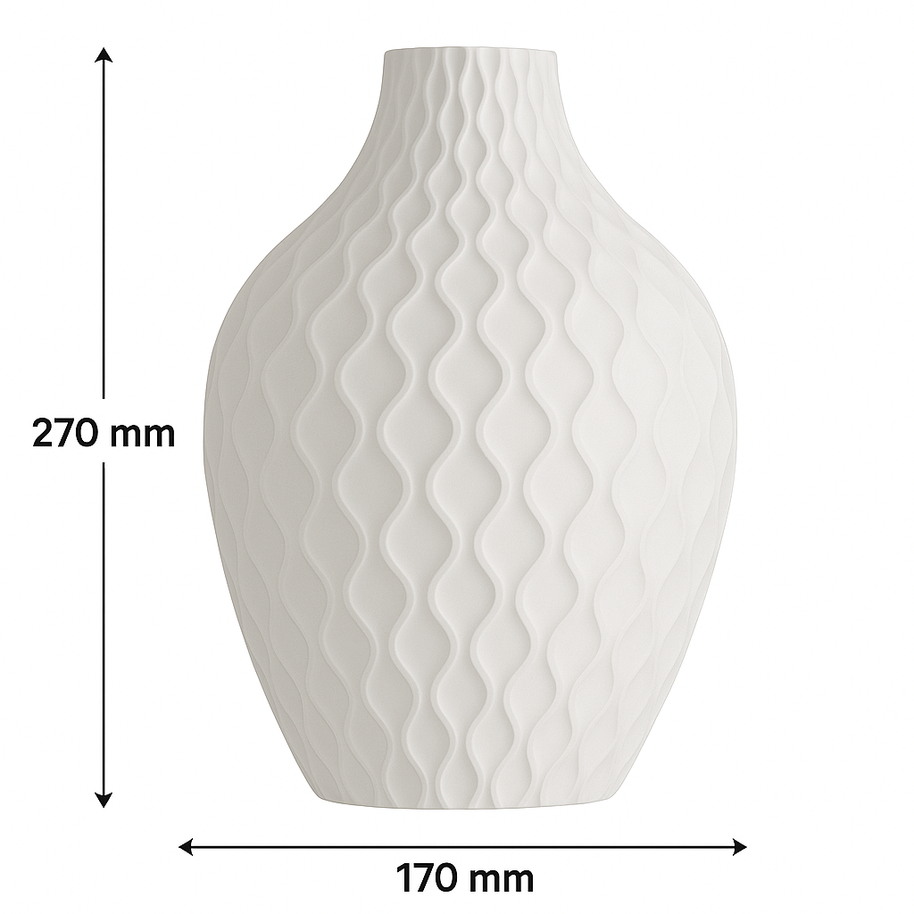 Jarrón HELIOS blanco marfil, diseño orgánico en 3D, medidas 270 mm x 170 mm
