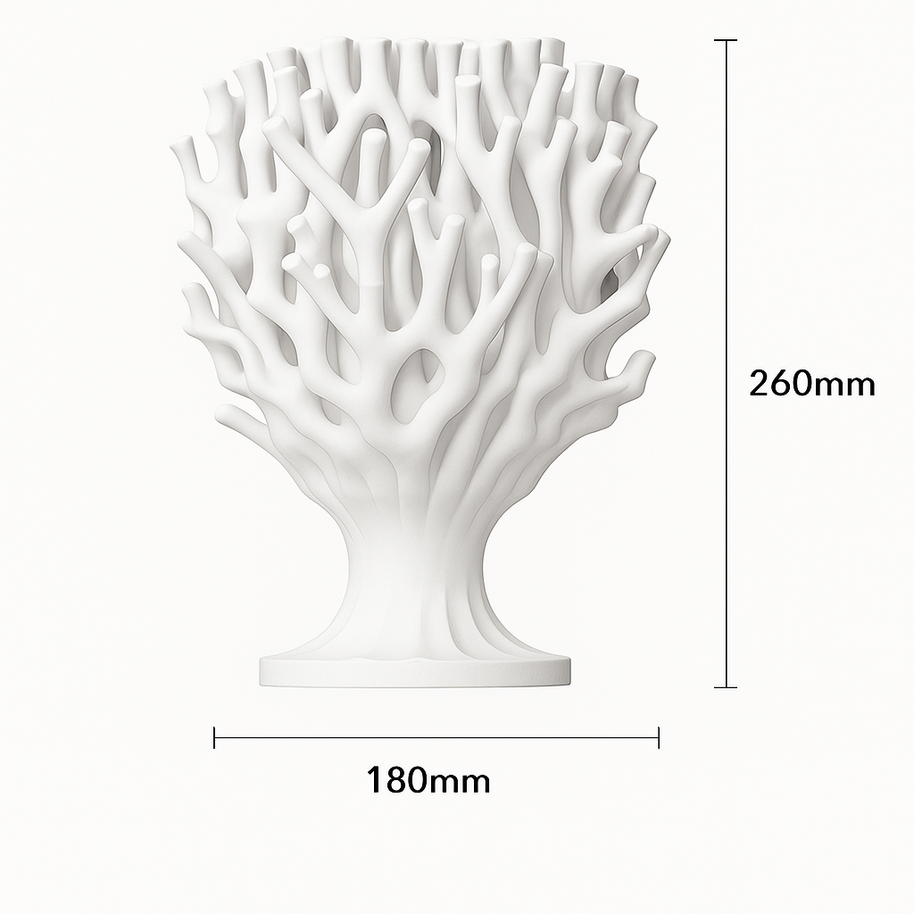 Lámpara KLYMENE de mesa, diseño orgánico 3D inspirado en coral, color blanco marfil, medidas 260mm x 180mm