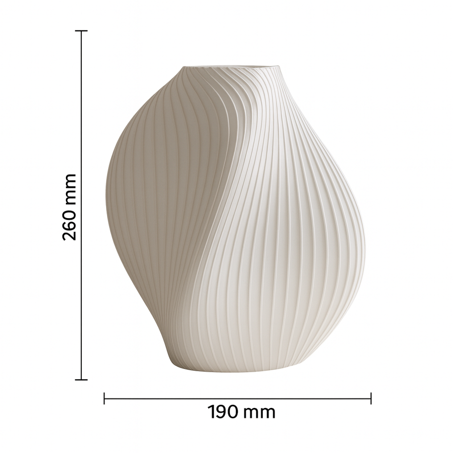 Lámpara SELENE de mesa, diseño escultural 3D de curvas orgánicas, color blanco marfil, medidas 260 mm x190mm