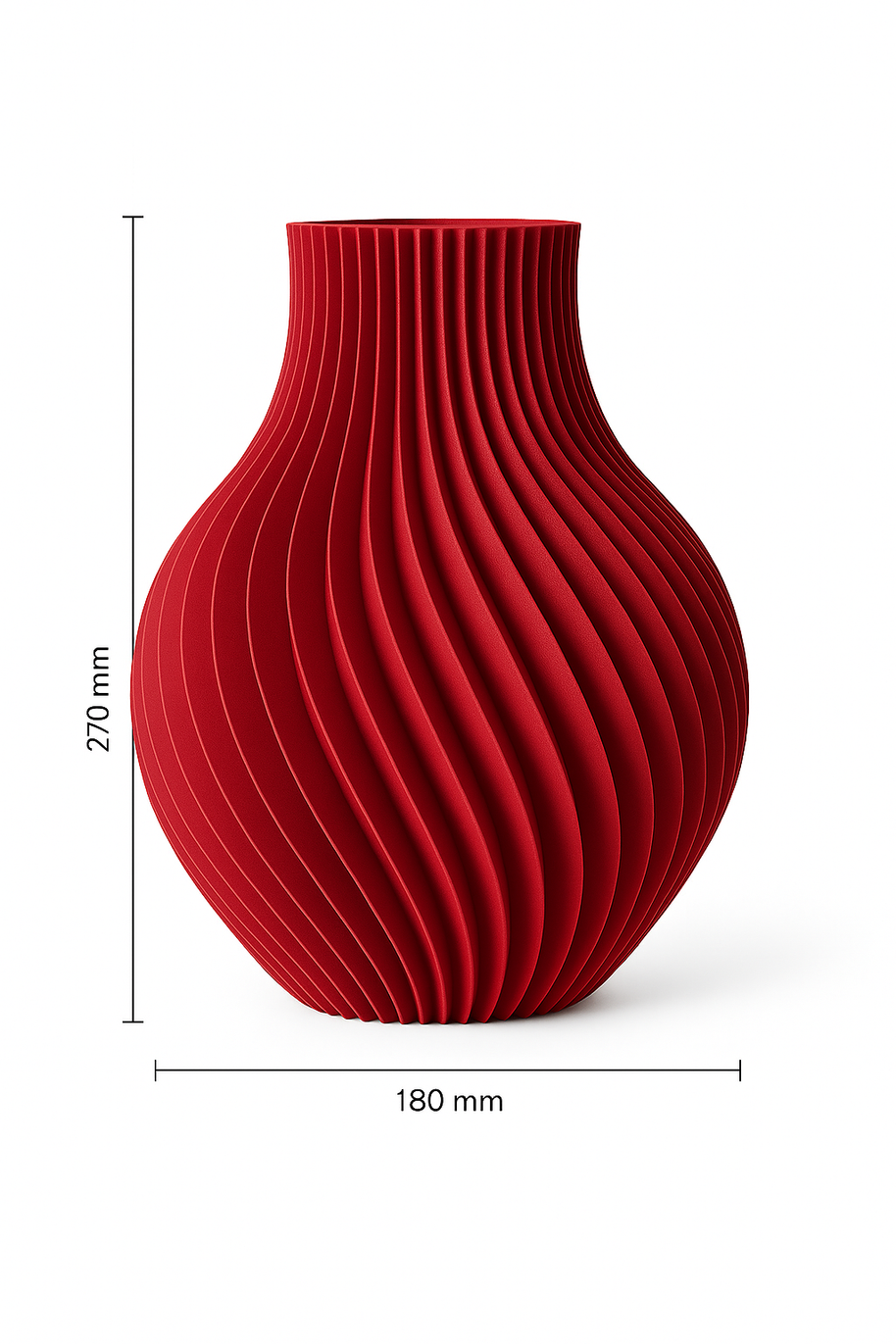 Jarrón IKAROS rojo, diseño orgánico en 3D, medidas 270 mm x 180 mm