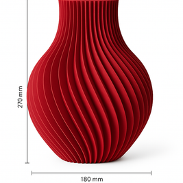 Jarrón IKAROS rojo, diseño orgánico en 3D, medidas 270 mm x 180 mm