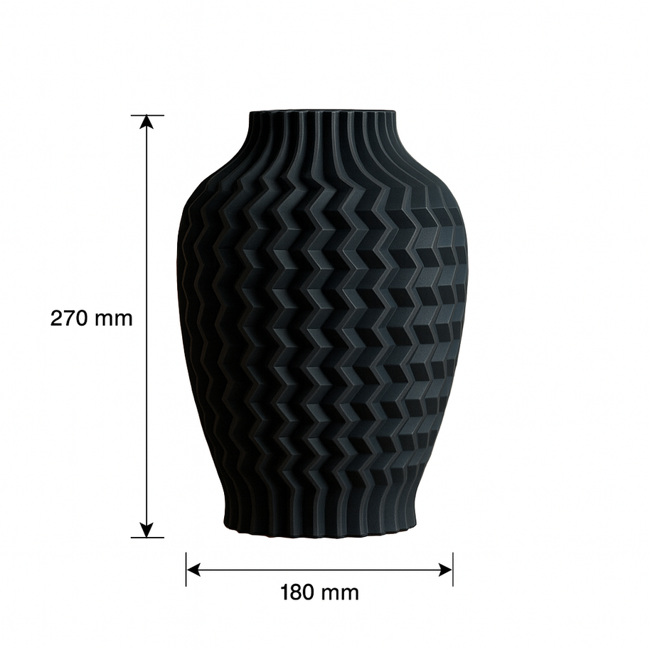 Jarrón KLEIA negro mate, diseño contemporáneo con textura única, medidas 270 mm x 180 mm