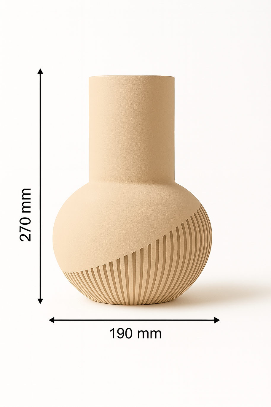 Jarrón TÉLEOS beige mate, diseño contemporáneo con relieves geométricos, medidas 270 mm x 190 mm