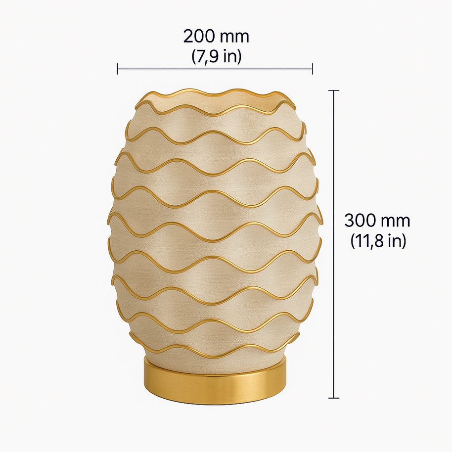 Lámpara THALÍA Oro de mesa, diseño orgánico 3D con detalles dorados, medidas 300mm x 200 mm