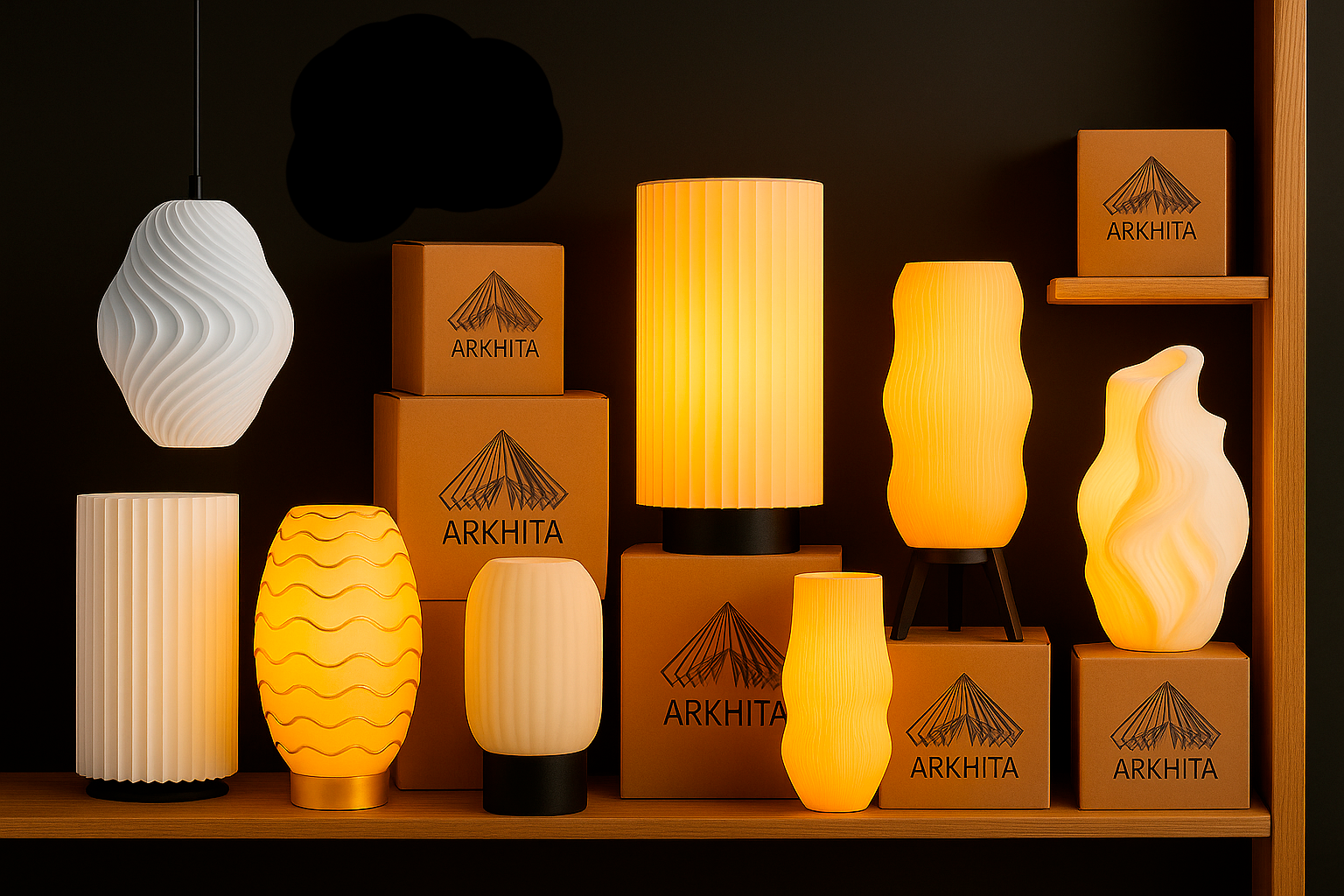 Arkhita, Colección de lámparas decorativas impresas en 3D con diseño orgánico y luz cálida, ideales para decoración moderna del hogar