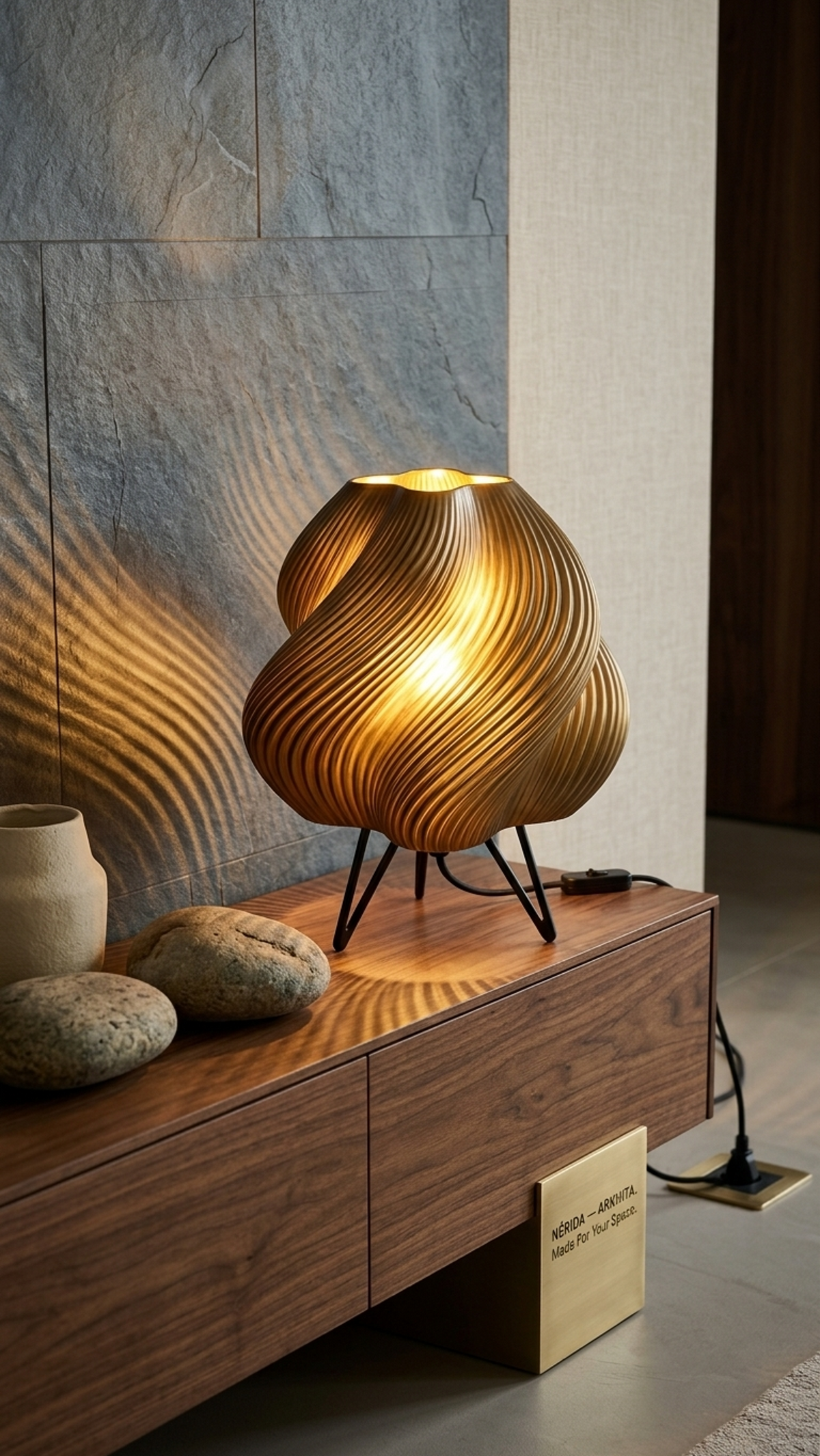 AURA Table – Lámpara de mesa escultórica en PETG translúcido bronce ámbar | ARKHITA