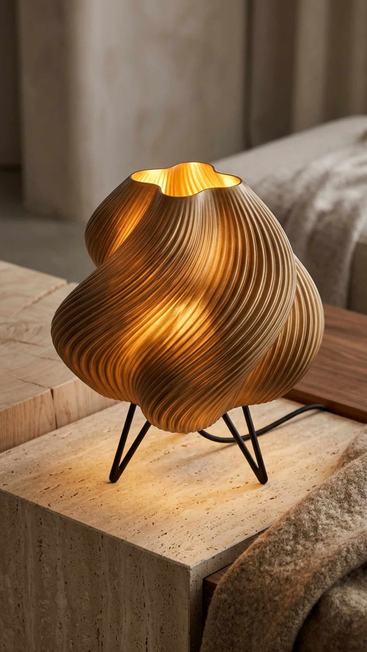 AURA Table – Lámpara de mesa escultórica en PETG translúcido bronce ámbar | ARKHITA