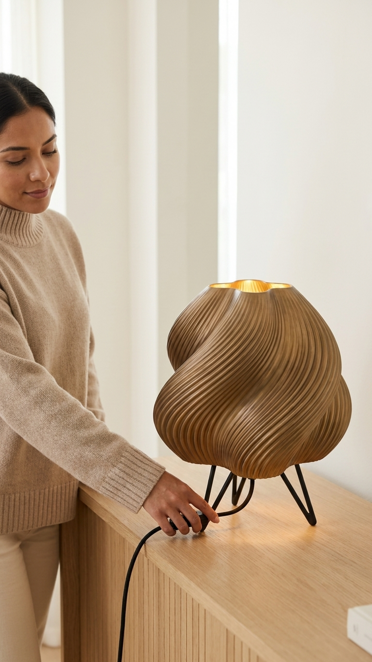 AURA Table – Lámpara de mesa escultórica en PETG translúcido bronce ámbar | ARKHITA