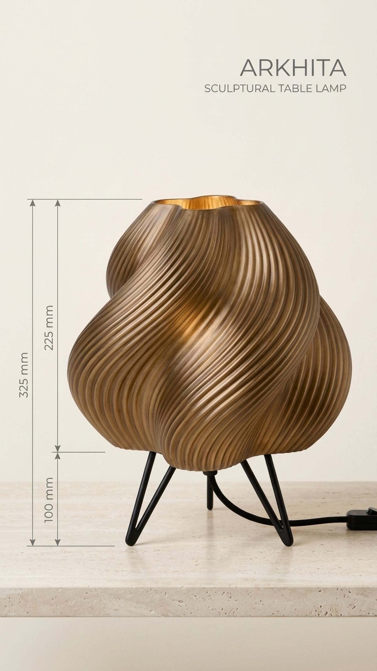 AURA Table – Lámpara de mesa escultórica en PETG translúcido bronce ámbar | ARKHITA